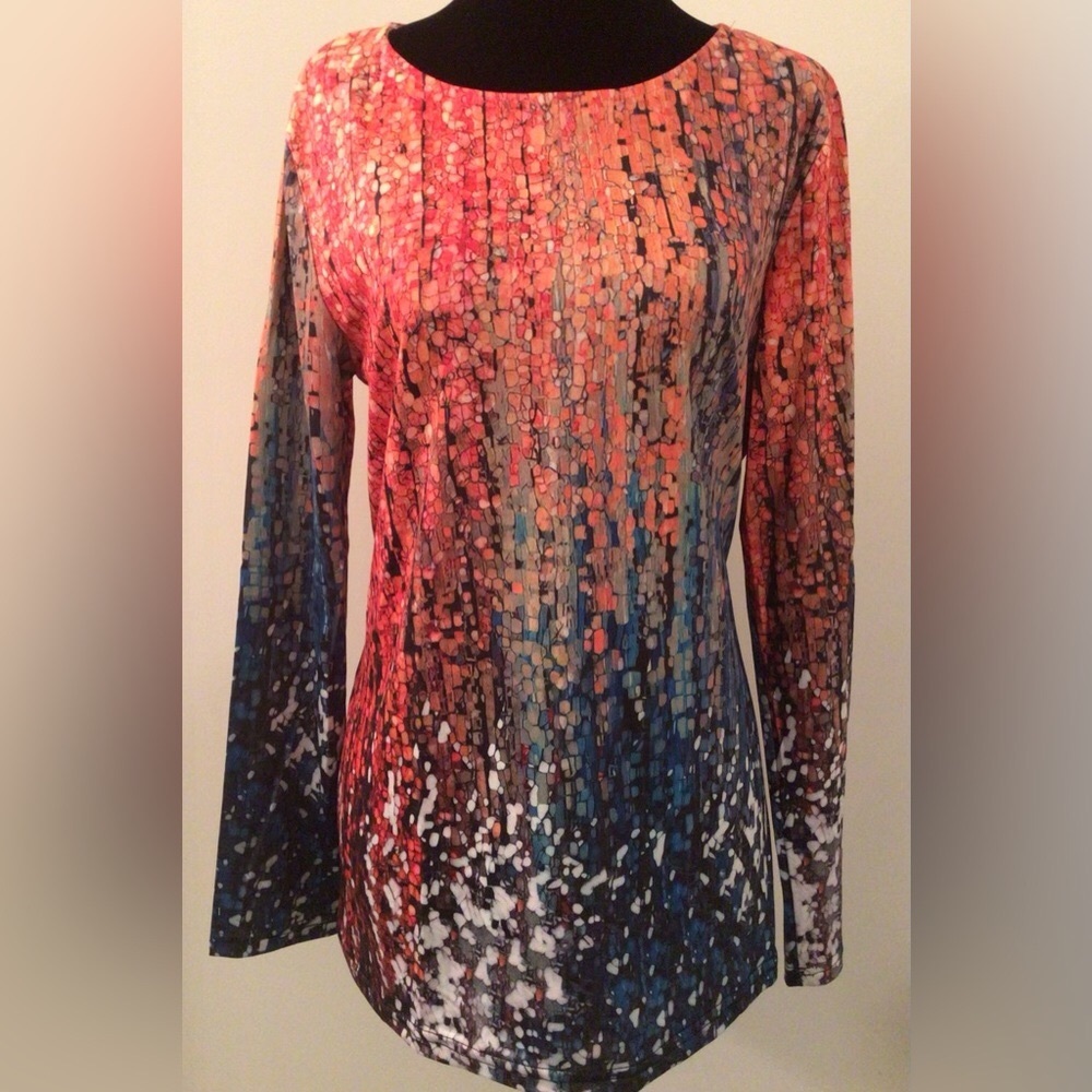 NWT! JFN Multicolor Orange Green Abstract Print LS Tee - S-M *BUNDLE OFF…
